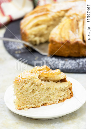 Piece sweet apple cake with cinnamon white plate 35597467