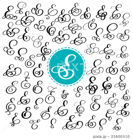 Set of Hand drawn vector calligraphy letter E 35600310