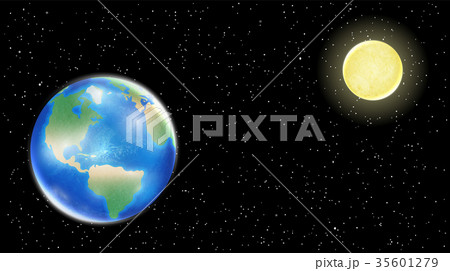 Real Earth And Moon On Space Star Backgroundのイラスト素材