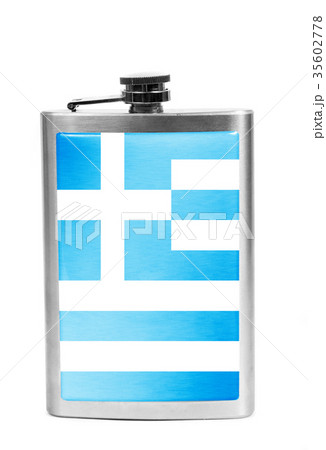Alcohol flask with flag on the white 35602778