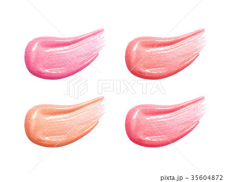Set of different lip glosses smear samples isolated on white. Smudged makeup product sample. Set of different lip glosses smear samples isolated on white. Smudged makeup product sample. 35604872
