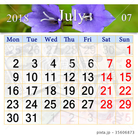 calendar for July 2018 with lilac bluebells 35606873