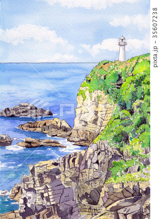 水彩画 足摺岬 水彩画 足摺岬 35607238