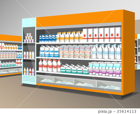 Milk products shelf in the store. 35614113