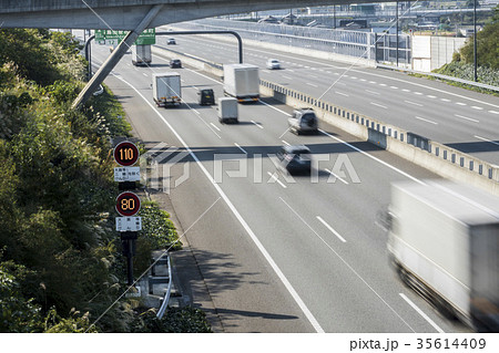 新東名高速道路 新静岡ic 森掛川ic間の最高速度 制限速度110km H標識の写真素材