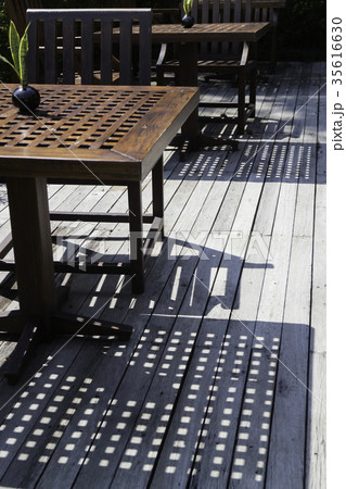 Nature view of  outdoors restaurant table 35616630