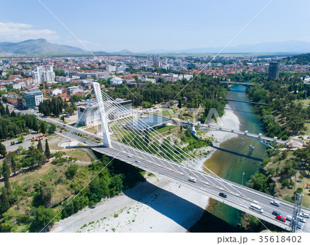 aerial view of Millennium bridge over Moraca river aerial view of Millennium bridge over Moraca river 35618402
