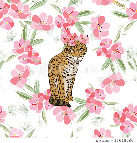 Retro style Illustration with flowers and animal 35618630