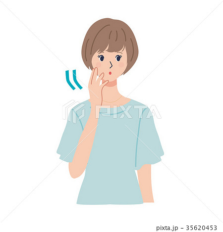 ほほに手をあてる　女性　イラスト 35620453