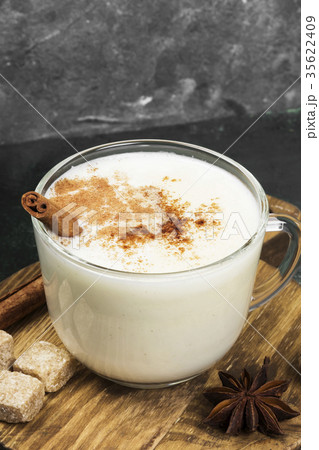 Christmas drink eggnog and ingredients 35622409