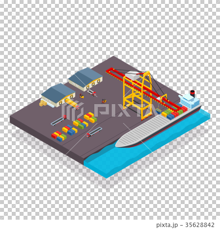 Vector isometric cargo container ship and crane 35628842