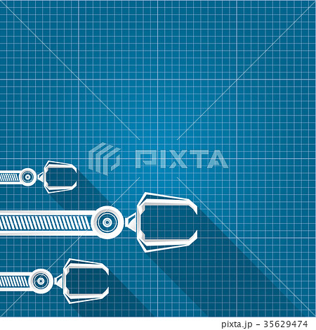 vector robotic arm symbol on blueprint paper 35629474