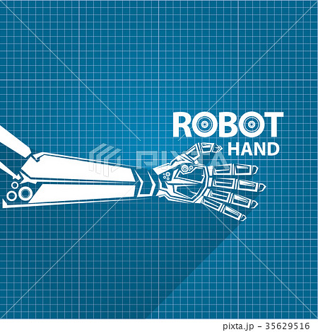 vector robotic arm symbol on blueprint paper 35629516