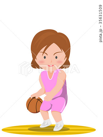 バスケットボール ドリブル 女子のイラスト素材