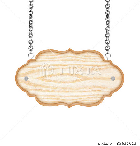 empty wooden sign with chain isolated on white  35635613