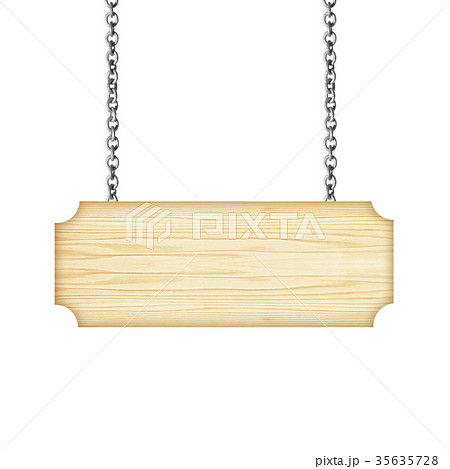 Wooden sign hanging on a chain isolated on white Wooden sign hanging on a chain isolated on white 35635728