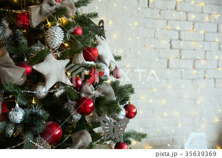 Christmas tree with red balls and self-made stars 35639369