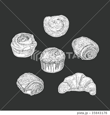 set of bakery isolated sticker , hand draw vector. 35643176