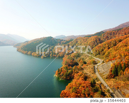 九頭竜湖 紅葉 In 福井県の写真素材