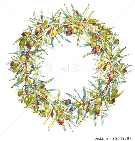 Watercolor Colorful Realistic Wreath With Ripeのイラスト素材