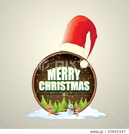 vector Christmas label with red santa hat, tree vector Christmas label with red santa hat, tree 35645347
