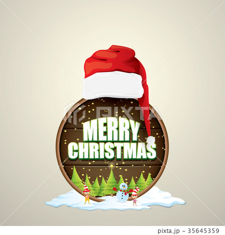 vector Christmas label with red santa hat, tree vector Christmas label with red santa hat, tree 35645359