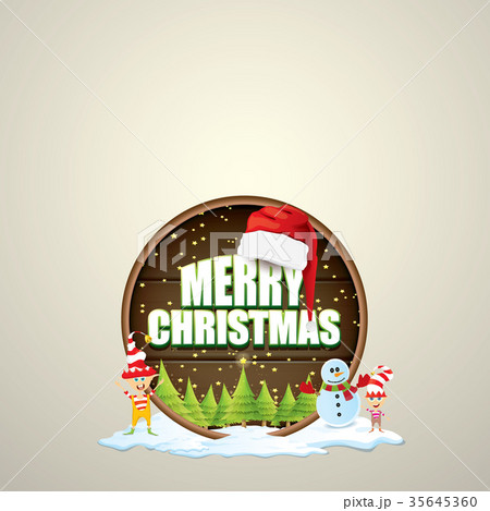 vector Christmas label with red santa hat, tree vector Christmas label with red santa hat, tree 35645360