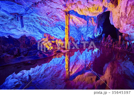 The Reed Flute Cave in Guilin, China. 35645397