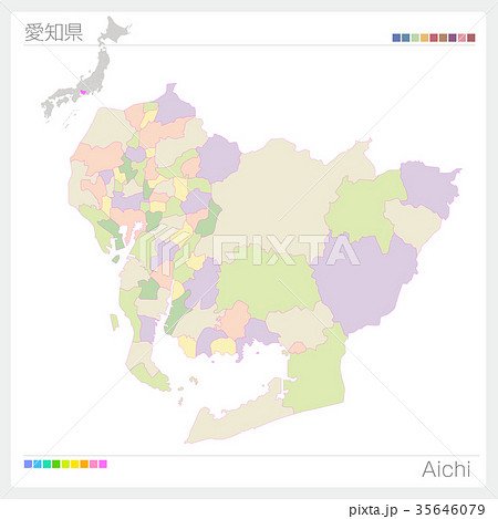 愛知県の地図 市町村 色分け のイラスト素材
