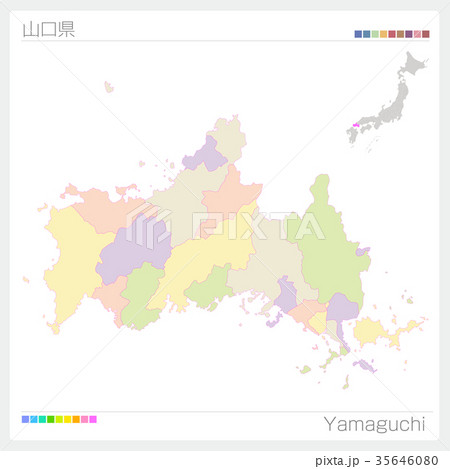 山口県の地図（市町村・色分け） 35646080