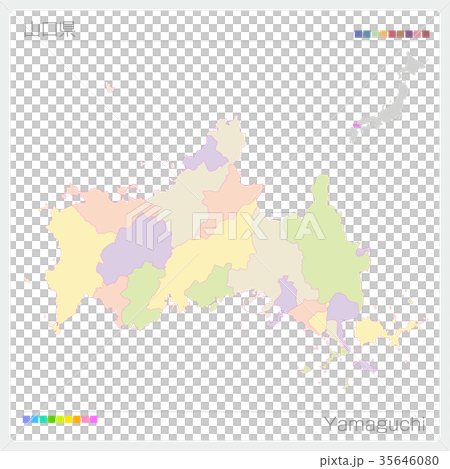 山口県の地図（市町村・色分け） 35646080