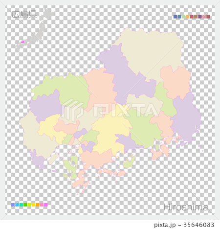 広島県の地図（市町村・色分け） 35646083