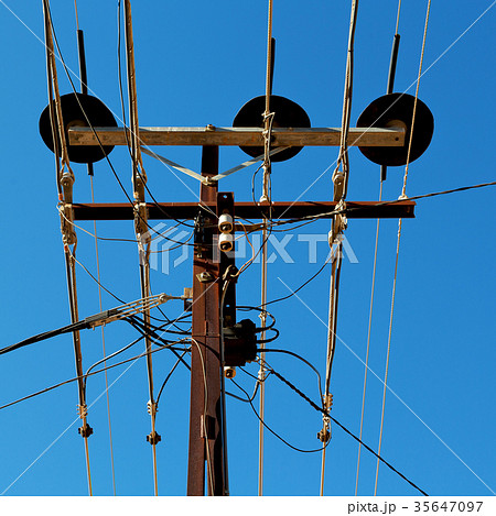 power line with electrical pole in the clear sky power line with electrical pole in the clear sky 35647097