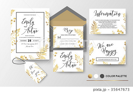 Wedding invite thank you rsvp card set floral gold 35647673