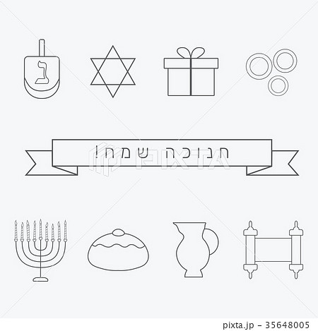 Hanukkah holiday flat design thin line icons set Hanukkah holiday flat design thin line icons set 35648005