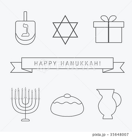 Hanukkah holiday flat design thin line icons set 35648007