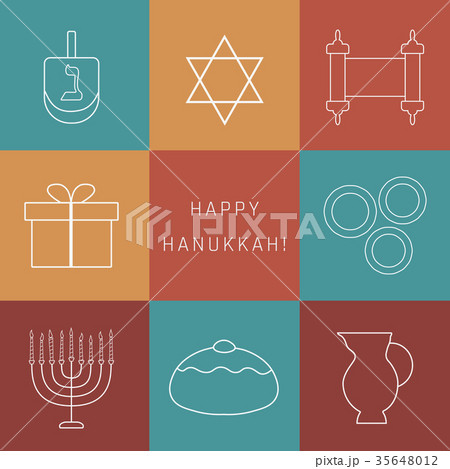 Hanukkah holiday flat design thin line icons set Hanukkah holiday flat design thin line icons set 35648012