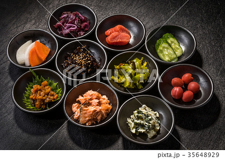 典型的なご飯のおとも　Set of rice's garnish dishes 35648929