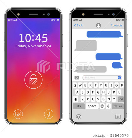 Smartphones with lock screen and chatting sms app 35649576