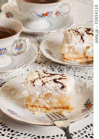 Fresh sweet apple cake with whipped cream Fresh sweet apple cake with whipped cream 35654110