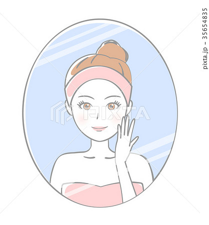 鏡に映る女性のイラスト素材