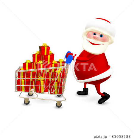 3D  Illustration Santa with the Trolley with Gifts 35658588