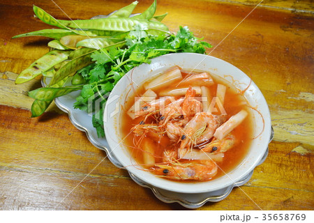 prawn with coconut shoot spicy and sour soup prawn with coconut shoot spicy and sour soup 35658769