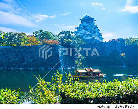 秋の大阪城と御座船 35659877