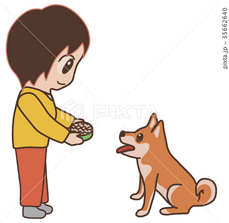 ごはんを待つ犬 ごはんをあげる女性 ごはんを待つ犬 ごはんをあげる女性 35662640
