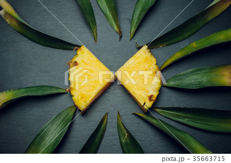isolated on a black background, fresh pineapple 35663715