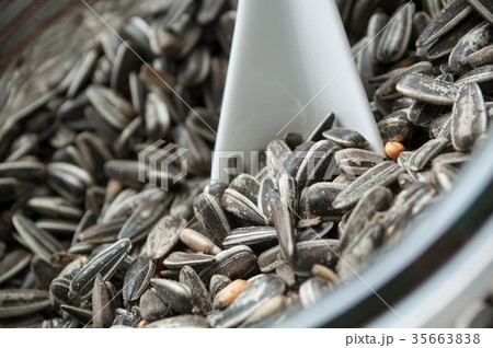 sunflower and mixed seeds in asian spoon sunflower and mixed seeds in asian spoon 35663838