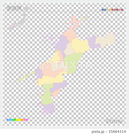 Map of Ehime Prefecture (city / city / color coding) Map of Ehime Prefecture (city / city / color coding) 35664314