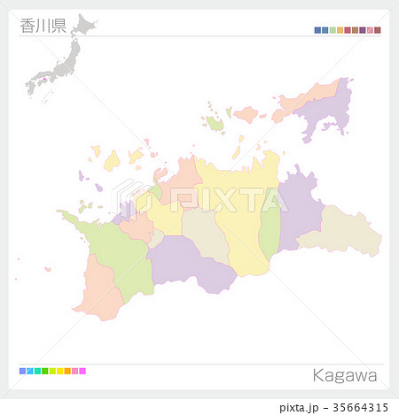 香川県の地図（市町村・色分け） 35664315