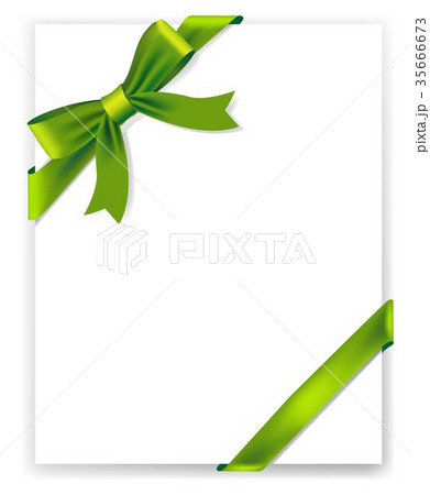 Shiny green satin ribbon on white background 35666673